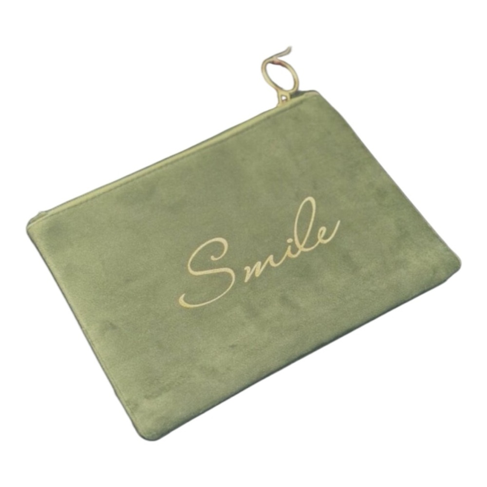 Anthropologie Green Velvet Smile Pouch Wristlet Clutch Bag NWOT - Picture 4 of 6